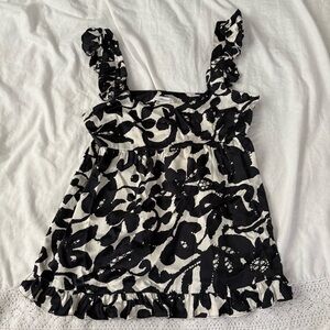 Hanna G MEDIUM 100% Silk Babydoll top ruffle sleeveless 90s y2k high waist